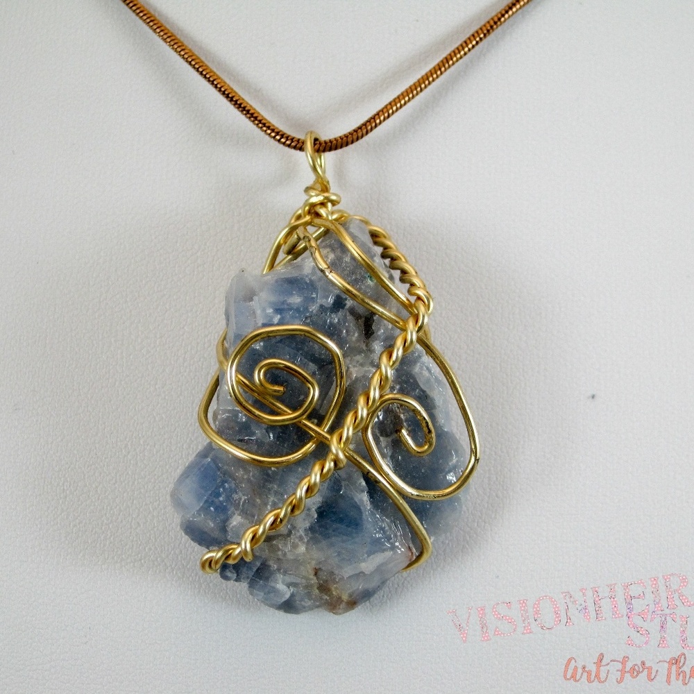 Blue Calcite Wire Wrapped Pendant